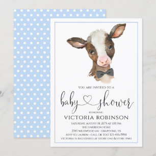 Cute Cow Boy Boerderij Baby Shower Invitations Kaart
