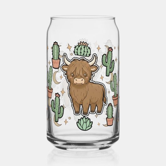 Cute Cow & Cactus Glass Can Drinkware Set Blikvorm Glas (Voorkant)