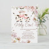 Cute Cow Calf Chic Floral Baby shower Invitation (Debout devant)
