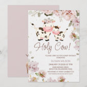 Cute Cow Calf Chic Floral Baby shower Invitation (Devant / Derrière)