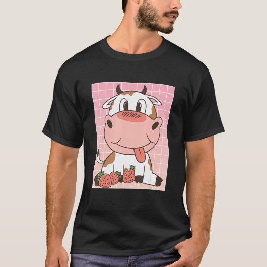 Cute Cow Eating Strawberries T-shirt (Voorkant)