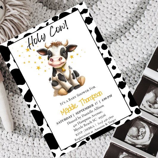 Cute Cow Farm Thème Baby shower Invitation