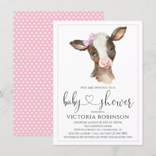 Cute Cow Girl Boerderij Baby Shower Invitations Kaart