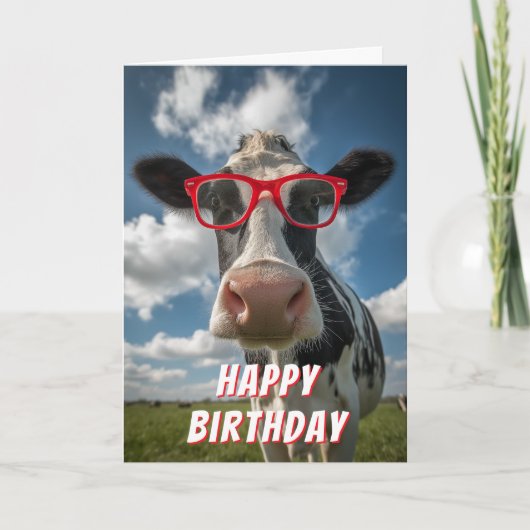 Cute Cow Happy Birthday Kaart (Voorkant)
