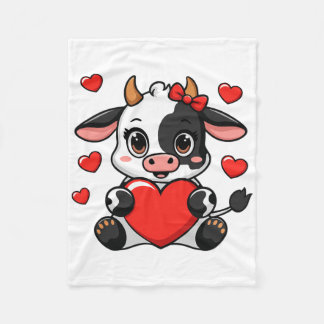 Cute Cow Holding Heart Happy Valentine's Day Kids Fleece Deken
