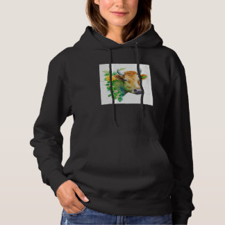 Cute Cow Illustration Flowers Laefy Green Women Me Hoodie