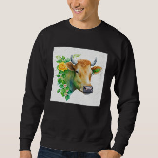 Cute Cow Illustration Flowers Laefy Green Women Me Trui