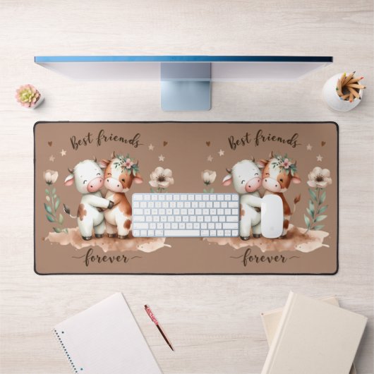 Cute Cow Meilleurs amis Hug Floral Art (Bureau 1)