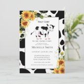 Cute Cow Print Sunflower Baby Shower Invitations (Debout devant)