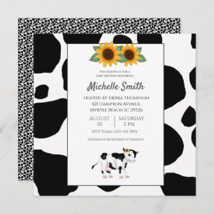 Cute Cow Print Sunflower Baby Shower Kaart