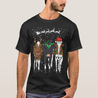 Cute Cow Reindeer Hat Santa Farm Animal Christmas T-shirt
