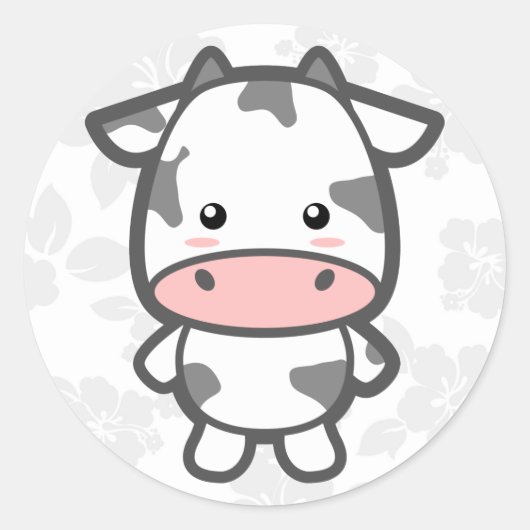 Cute Cow Ronde Sticker (Voorkant)