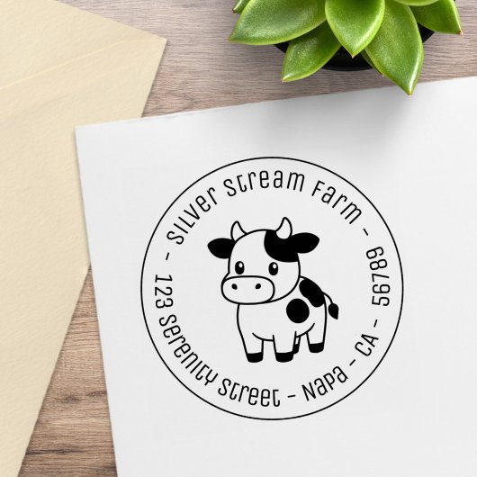 Cute Cow Round Business Address Rubberstempel
