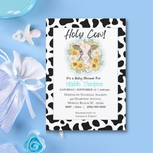 Cute Cow Sunflowers Farm Baby shower Invitation