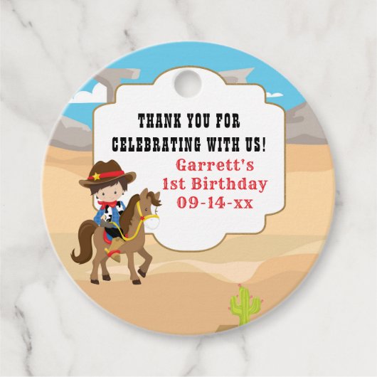 Cute Cowboy 1st Birthday Bedankjes Labels (Voorkant)