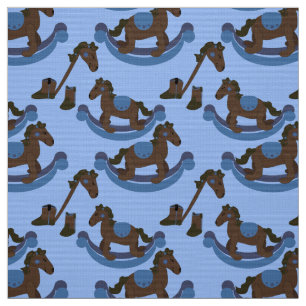 Cute Cowboy Blue Rocking Horse Stof