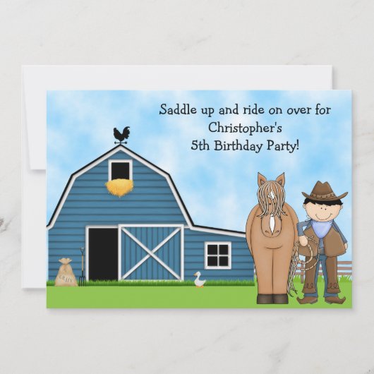 Cute Cowboy et Horse Boys Invitation Anniversaire (Devant)