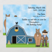 Cute Cowboy et Horse Boys Invitation Anniversaire (Devant / Derrière)