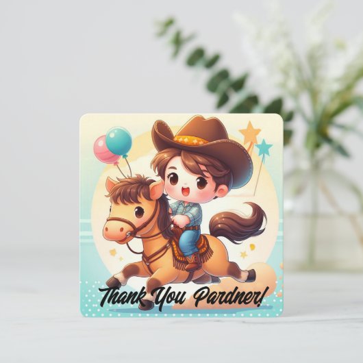 Cute Cowboy & Horse Merci Anniversaire (Debout devant)