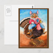 Cute cowboy-kattenrijdend kalkoen briefkaart (Voorkant / Achterkant)