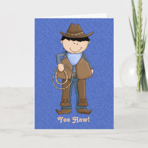 Cute Cowboy op Denim Birthday Card Kaart