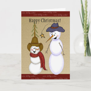 Cute Cowboy Snowman Kerstmis Feestdagen Kaart