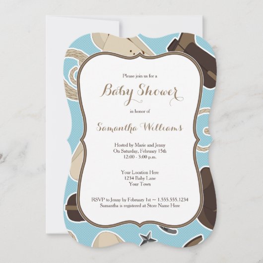 Cute Cowboy Theme Baby shower Invitation Bleu Brow (Devant)