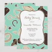 Cute Cowboy Theme Baby shower Invitation Mint Brow (Devant / Derrière)