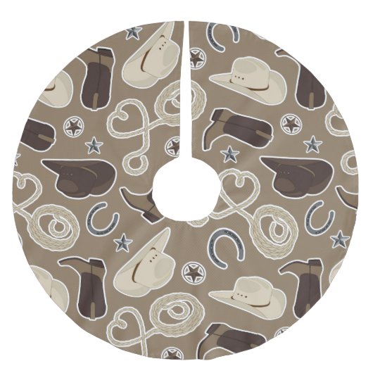 Cute Cowboy Theme Pattern Brown Kerstboom Rok (Voorkant)