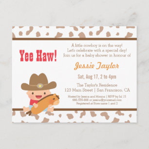 Cute Cowboy Western Thème Baby Shower Invitations