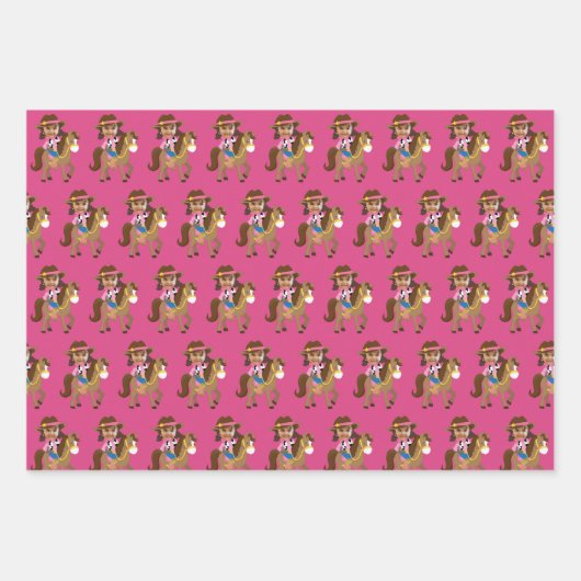Cute Cowgirl Face Photo Custom Kids Birthday Inpakpapier Vel (Voorkant 3)