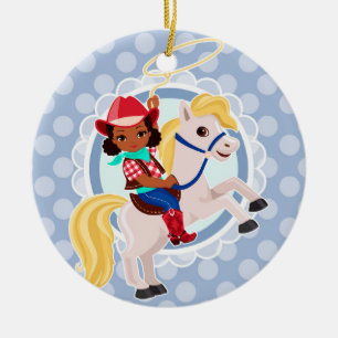 Cute Cowgirl Horse - Rodeo African American Girl Keramisch Ornament