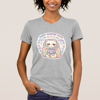 Cute Cozy Coffee Club Kawaii Kat Pastel Esthetiek T-shirt