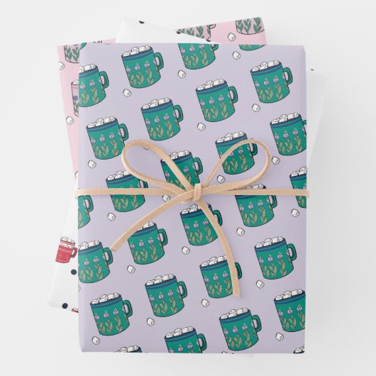 Cute Cozy Hot Chocolate Mok Wrapping Paper Sheets (In situ)