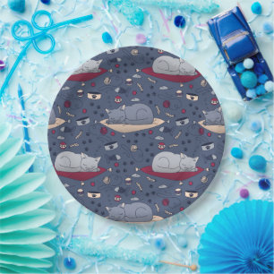 Cute & Cozy Sleepy Cat Dreams Patroon Papieren Bordje