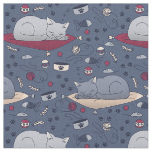 Cute & Cozy Sleepy Cat Dreams Patroon Stof