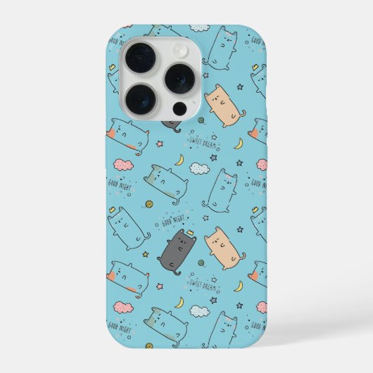 Cute & Cozy Sleepy Cat Dreams Pattern iPhone case (Verso)