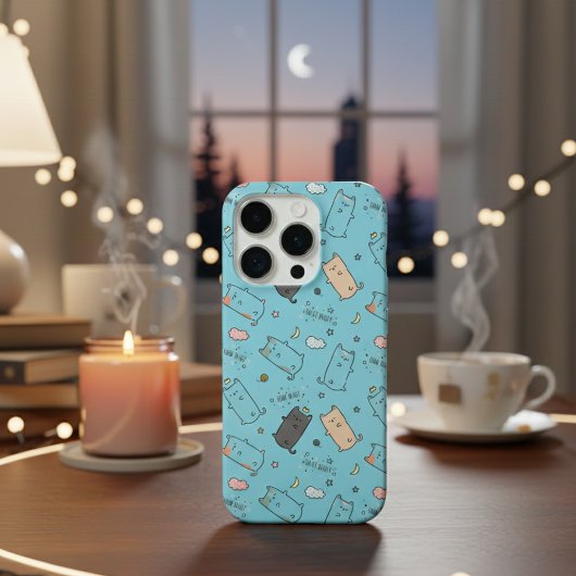 Cute & Cozy Sleepy Cat Dreams Pattern iPhone case