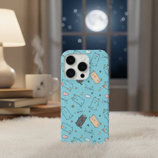 Cute & Cozy Sleepy Cat Dreams Pattern iPhone case