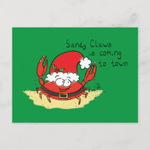 Cute Crab Kerstmis Funny Holiday Santa Cartoon Briefkaart