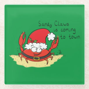 Cute Crab Kerstmis Funny Holiday Santa Cartoon Glazen Onderzetter