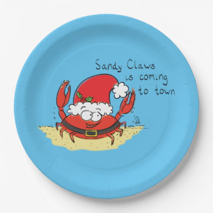 Cute Crab Kerstmis Funny Holiday Santa Cartoon Papieren Bordje