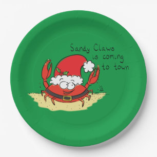Cute Crab Kerstmis Funny Holiday Santa Cartoon Papieren Bordje