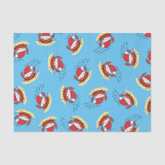 Cute Crab Kerstmis Funny Holiday Santa Cartoon Tissuepapier (Voorkant)