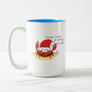 Cute Crab Kerstmis Funny Holiday Santa Cartoon Tweekleurige Koffiemok