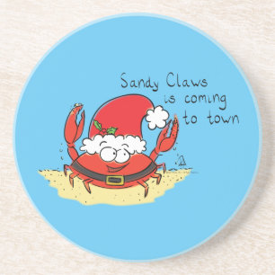 Cute Crab Kerstmis Funny Holiday Santa Cartoon Zandsteen Onderzetter