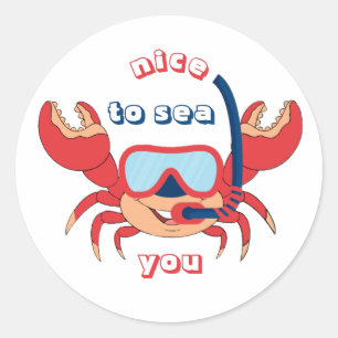 Cute Crab Snorkel Cartoon Nice om je te Zeeen Ronde Sticker