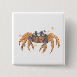 Cute crab tekening vierkante button 5,1 cm