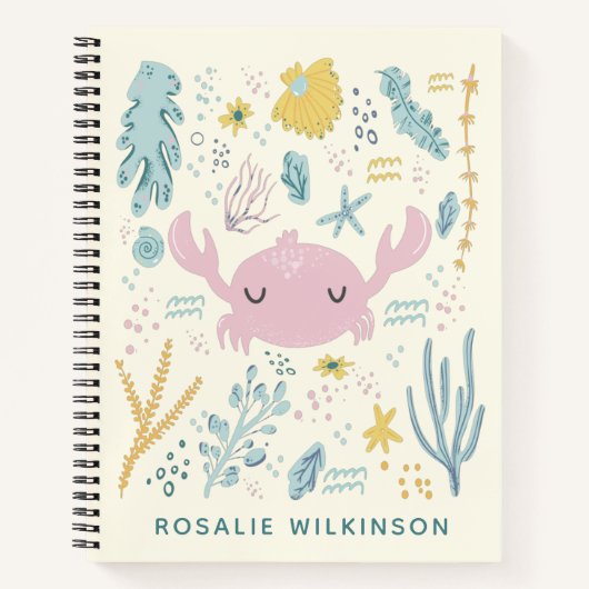 Cute Crab Underwater Shells Pastel Aangepaste naam Notitieboek (Voorkant)