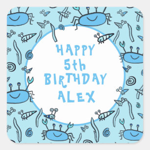 Cute Crab Zee Animals Boy Happy Birthday Vierkante Sticker